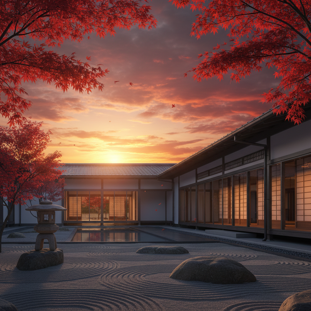 Woxsen Japan Centre architectural courtyard — the same location across all seasonal themes